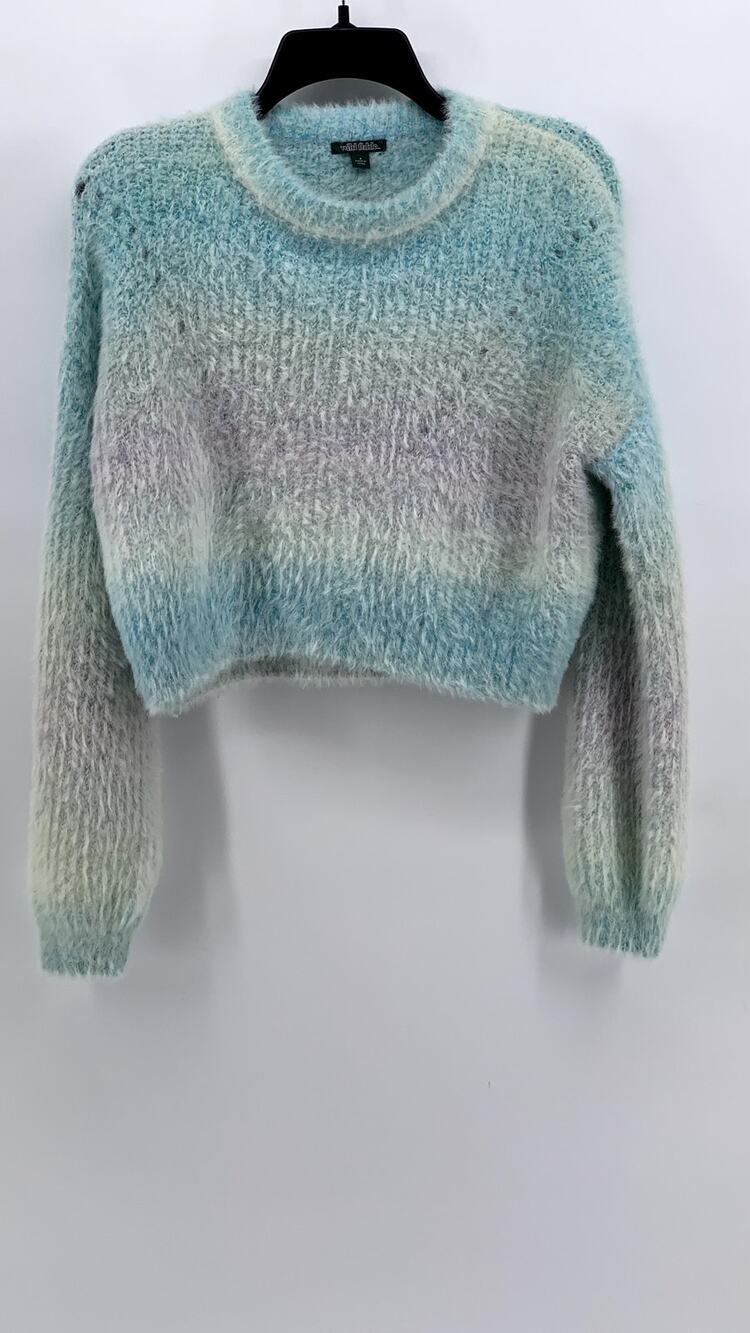 WILD FABLE Women's Blue Ombre Knit Crewnwck Cropped Sweater SZ S